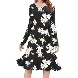 Kyerivs Long Sleeve Black Dress with Belt